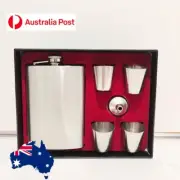 8oz Pocket Stainless Steel Liquor Hip Flask Funnel Cup Set Box Men Xmas Gift AU