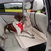 Kurgo K01137 Dog Backseat Bridge Car Extender| Padded Pet Car Barrier | Reversible | Water Resistant | Universal Fit | Cup Holder and Pocket | Up to 100 lbs | Black/Hampton Sand Khaki