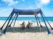 Vibemo Beach Tent, UPF50+ Protection Sun Shelter with 8 Sandbags, 10 x 10ft, Includes Sand Shovel, Ground Pegs & Stability Poles, Outdoor Beach Canopy Pop Up Sunshade for Camping, Fishing, or Picnics