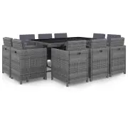 11 Piece Outdoor Dining Set with Cushions Poly Rattan Gray