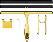 TOOVEM 12 Inch Shower Squeegee for Glass Doors, Window, Bathroom, Car Windshield, Shower Cleaning Tools with S Hook, Square Sticky Hook（Gold）