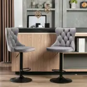 NNEDSZ 2x Height Adjustable Swivel Bar Stool Velvet Nailhead Barstool with Footr