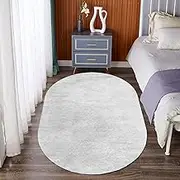 Modern Bedside Grey Oval Carpet Washable, 120x200cm Non-Slip Area Rugs for Living Room Dining Office Kitchen Floor Decor Mats 70x140cm Ellipse(3.9ft×5.9ft/120×180cm)