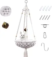 VAESCOL Macrame Cat Hammock, Boho Cat Swing Bed, Handwoven Cotton Rope, 13.8x13.8in, Perfect for Indoor/Outdoor, Handmade