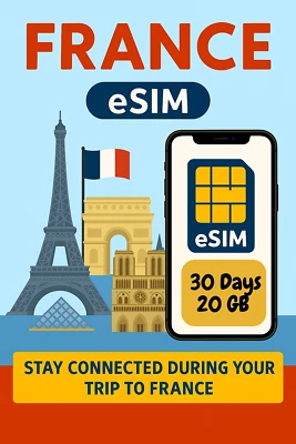 Best France esim Data Travel e sim High-Speed 5G/4G 30 Days 20 GB