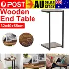 Metal Frame C-Shaped End Table Wood Sofa Side Table for Small Space Brown