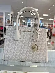 Michael Kors MK Small Purse Handbag Messenger Satchel Crossbody Bag Light Cream