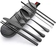 Yotsuba Travel Cutlery Set, 8pcs Portable Stainless Tableware Dinnerware Travel Camping Cutlery Kit Portable Flatware Set Travel Camping Utensil Dinnerware Set with Case (Black)