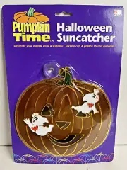Halloween Sun Catcher Pumpkin with Ghosts Window Hanging Decor Vintage Kmart