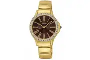 Seiko Swarovski Gold/Black Dial Women's Analog Quartz Watch SRZ444P1