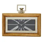 Litton Lane Oak Brown and Silver Table Clock
