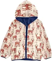 [GuoChe] Girls Sherpa Lined Merry Christmas Holiday Red Animals Toddler Boys Winter Jacket Navy Blue Toddler Fleece Zip Up