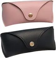 [WRITWAA] 2pcs Retro Sunglasses Case Anti-pressure Pink Leather Eyeglasses Pouch for Portable Storage