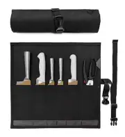 Knife Roll Case - 6 Slots, Waxed Canvas Pouch, Leather Reinforced - Chefs, Tools