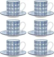 Nicola Spring 12 Piece Espresso Cup & Saucer Set - 65ml - Navy Hand Printed Tea Cup and Saucer Coffee Cappuccino Mugs Latte Drinking Mug Tea Saucer Plates