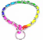 Rainbow Color Stainless Steel Metal Chain Training Dog Pet Collars Necklace Walking Training (Colour, L)