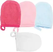 4pcs Face Makeup Remover Mitts Gentle Scrub Gloves Soft Material for Women Gentle Makeup Cleaning Gloves Set Face Exfoliator Sc for Wife Girlfriend