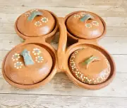 Terracotta Salsa Holder 4 Trays with Lid Salsero con 4 Platos y Tapa de Barro