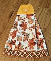 Hanging Kitchen Towel, orange autumn leaves, orange ribbon trim, new polyester