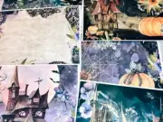 Haunted House & Flowers Halloween Junk Journal Cardstock Printed Sheets 6 Pages