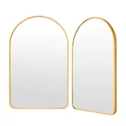TOOLKISS 2 Set Wall Arch Mirror – 50x80cm Gold Aluminum Frame Bathroom Mirror, Minimalist Modern Chic Design, Water-Resistant, Ready to Mount for Bedroom, Living Room, Entryway