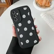 [ZTOFERA] Case for Samsung Galaxy A35 5G, Cute Curly Wave Frame Daisy Pattern Liquid Silicone Case, Flexible Shockproof Protective Bumper Cover for Samsung A35 - Black