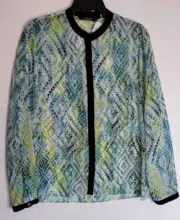 TAHARI SIZE LARGE BUTTON UP BLOUSE LONG SLEEVE ROUND NECK CHIFFON MULTICOLOR...