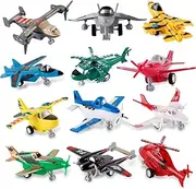 Liberty Imports Set of 12 Pull Back Airplanes Vehicle Playset - Variety Pack of Fighter Jets, Helicopters, Bombers & More!