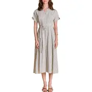 English Factory Stripe Midi Shirtdress in White/Black at Nordstrom, Size Small