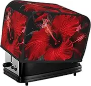 Red Hibiscus Flowers Toaster Cover 2 Slice Bread Machine Covers Waterproof Universal Size Kitchen Small Appliance Cover with Hang Loop, Dust and Fingerprint Protection