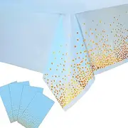 4 Pack Disposable Plastic Tablecloth, Gold Stamping Dot Rectangular Table Cloth,Disposable tablecloths for Indoor or Outdoor Tables Party Decorations, Birthdays, Wedding, 137x 274cm (54" x 108") Blue