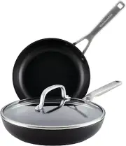 Hard Anodized Induction Nonstick Frying Pan Set with Lid, 3-Piece – 8 & 10 Inch