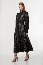 Tall Sheer Georgette Cutwork Balloon Sleeve Woven Maxi Dress