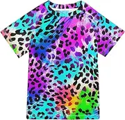 [ODAWA] Kids Swim Shirts Leopard Print Colorful Short Sleeve Rash Guard Rash Guard