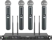 Phenyx Pro Wireless Microphone System, Quad Channel Wireless Mic, w/ 4x40 UHF Frequencies, Auto Scan, 328ft Long Range, 4 Handheld Dynamic Microphone for Singing, Church, Karaoke (PTU-7000-4H)