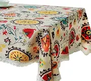 Bringsine Vintage Rectangular Cotton Linen Lace Sun Flower Tablecloth, Washable Tablecloth Dinner Picnic Table Cloth Home Decoration Assorted Size（Rectangle/Oblong, 55 x 71 Inch）