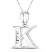 14k White Gold Round Diamond K Initial Letter Pendant 1/20 Cttw