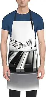 FHEDVBN Piano Music Symbol Aprons with Pockets, Waterproof Apron for Women Men Kitchen Cooking Apron Adjustable Bib Apron Extra Long Grilling Aprons Chef Apron for Dishwashing, Black