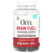 Om Mushrooms, Brain Fuel+ Mushroom Gummies, Raspberry , 56 Vegan Gummies