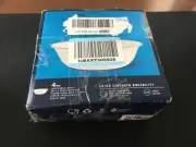 CORELLE NEW IN BOX FOUR 18 OUNCE SOUP/CEREAL BOWLS WHITE WITH DARK GREY RIM