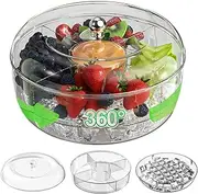 JELITY Divided Serving Tray with Lid, Rotatable Ice Serving Tray, Portable Charcuterie Container, Spinning Snack Platter, Fruit Fresh Keeping Organiser for Candy, Nuts, Snacks