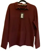 Ted Baker London Mens MMB-LYDNEY Maroon 1/4 Zip Long Sleeve Collared Top Size 4