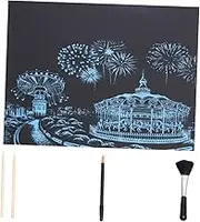 Tofficu 1 Set DIY Night View Scratching Drawing with Bamboo Stick Gold Plated Pen Black Brush Creative Handmade Art Tool for Adults for Relaxation Unique Decorations
