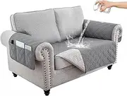 ZXMSTAR Waterproof Sofa Covers for Dogs Pets with Non Slip Backing Couch Seat Covers with Side Pocker for 3 Cushion Couch Washable Dog Couch Cover Protector (Grey, 2-Seater)