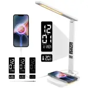 White LED Desk Lamp for Study Home Office with 10W Charger & USB Port,LCD Dis...