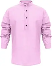 [N\P] NP Men's Casual Sleeve Shirt Loose Collar Men Hemp Pink