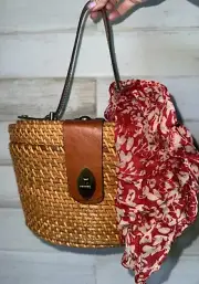 Patricia Nash Woven Wicker Caselle Basket Bag Rattan Tan With Scarf MSRP $149