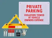 Fold Down Parking Spot Lock and Private Parking Prohibition Sign