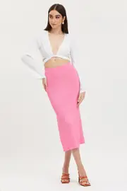 Pink Knit Skirt Midi Side Split - Size 12, Women's Midi Bodycon