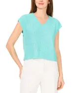 Vince Camuto Sequin V Neck Short Sleeve Top